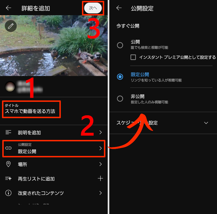 動画にタイトルを付けて設定を行う